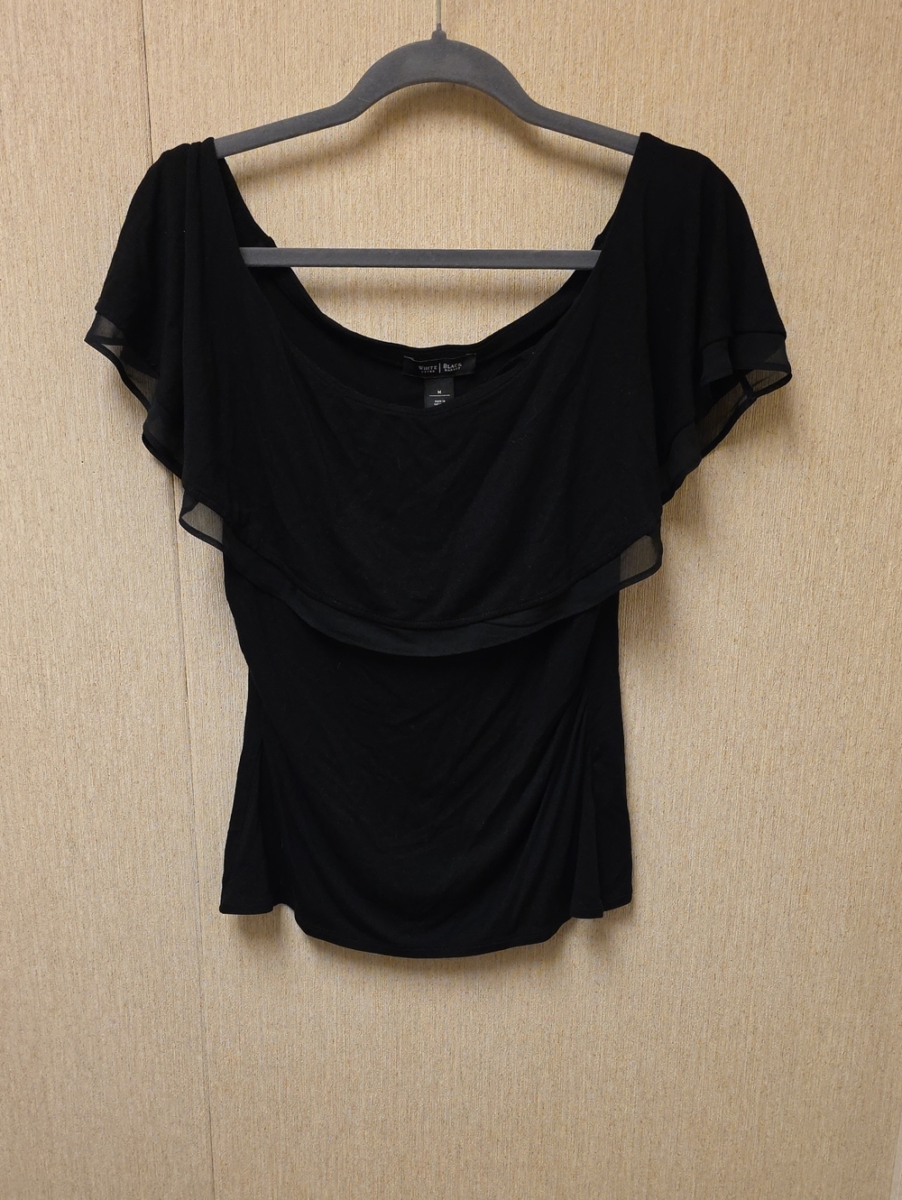 White House Black Market Black Chiffon Layered Flutter-Sleeve Scoop Top